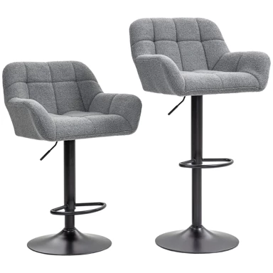 Set od 2 retro barske stolice izgleda flisa, 57,5 x 52,5 x 93-114 cm, sivo-crne