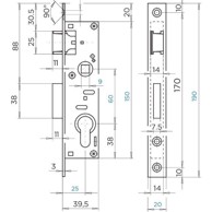 TITAN Brava usadna s okovom za metalna vrata lijeva bez cilindra 822/40
