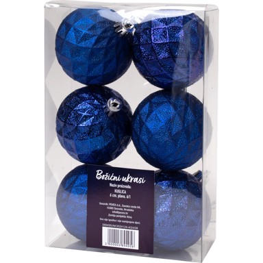 Božićni ukras, set 6 kom, ø 6 cm, plava