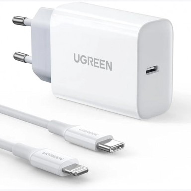 UGREEN Zidni punjač 20W, USB-C/Lightning kabel 1.0m, bijeli