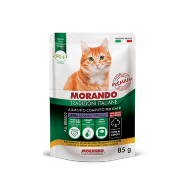 MORANDO Hrana za mačke Cat Adult Sterilized komadići puretina i mrkva u umaku, 85g