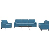 3-dijelni set sofa s jastucima plavi baršunasti, plava s jastučićima