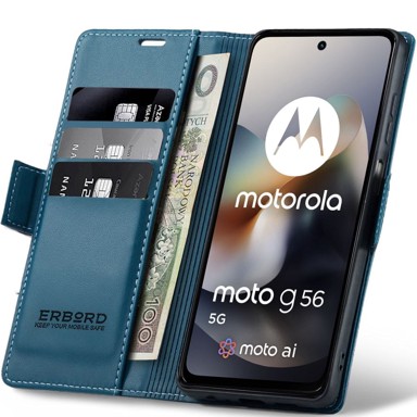 OVERBOARD Futrola za Motorola Moto G56 5G, sjajna Litchi, novčanik s preklopom, plava