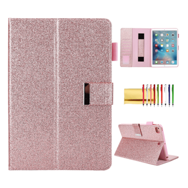 NIKCORP Preklopna torbica za iPad Mini 6 (2021) novčanik futrola sa stalkom i utorima za kartice, roza sa šljokicama