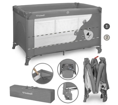 KIDWELL Blissy putni krevetić za djecu na dvije razine, sivi medo