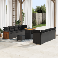 Set od 11 komada vrtni sofa s jastučićima, poliratan akacija, crni