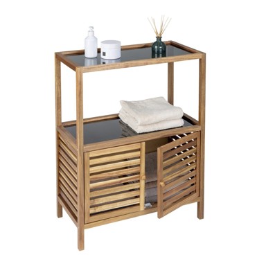 WENKO Crni/u prirodnoj boji nizak kupaonski ormarić od masivnog bagrema 67,5x86 cm Fondi 