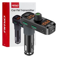 AMIO Bluetooth FM transmiter 2×USB-A 1×USB-C microSD 12V 24V AMIO-04653