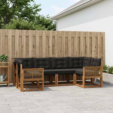 Set vanjskih sofa, 6-dijelni, prirodni i crni
