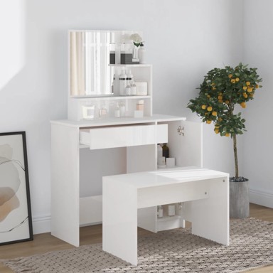 Set toaletnog stolića sjajni bijeli 86,5x35x136 cm