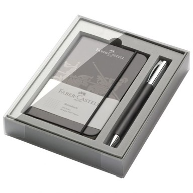 FABER CASTELL Ambition poklon set notes A6 karo + kemijska olovka, crni