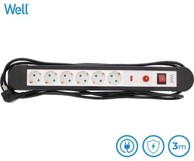 WELL Produžni kabel s prenaponskom zaštitom 6x Schuko, 3 m, bijela