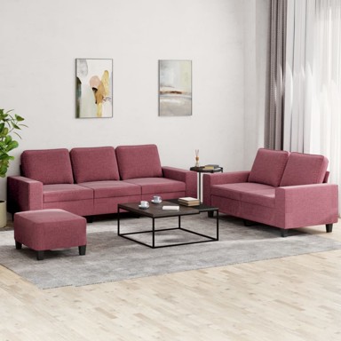 Set sofa, 3-dijelni, tkanina, crvena boja vina
