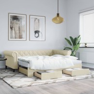 Dnevni krevet na razvlačenje krem 90 x 200 cm od umjetne kože