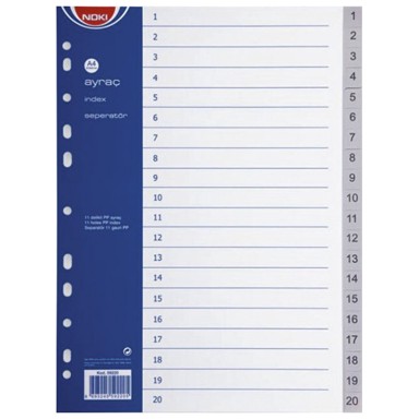NOKI Plastična pregrada, A4, brojevi 1–20, siva
