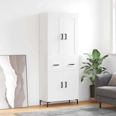 Visoka komoda bijela 69 5x34x180 cm konstruirano drvo , vrata 2 ladice