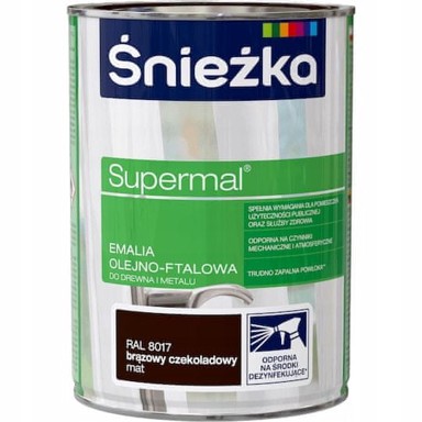 ŚNIEŻKA Supermal uljno-ftalni emajl za drvo i metal, čokoladno smeđa, mat, 0,8 l