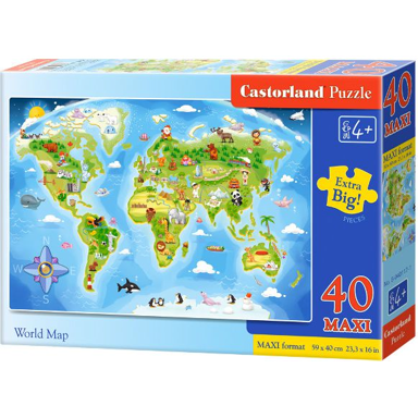 CASTORLAND Puzzle World Map, 40 kom., crtići