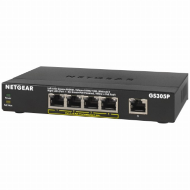 NETGEAR Mrežni preklopnik GS305Pv2, 5 x Gigabit Ethernet PoE, neupravljani, crni