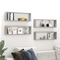 Kockaste zidne police 4 kom boja betona 80x15x26,5 cm iverica