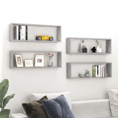 Kockaste zidne police 4 kom boja betona 80x15x26,5 cm iverica