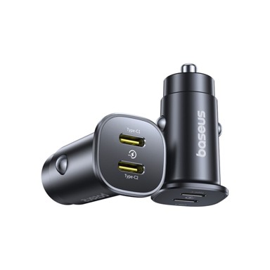 BASEUS Auto punjač, 2x USB-C, 30 W, crni