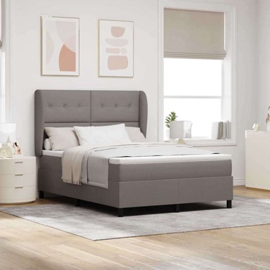 Box spring krevet 140 x 190 cm tkanina, s gumbima, sivo-smeđa