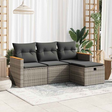 4-dijelni set vrtnih sofa od poliratana s jastucima sivi