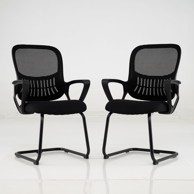Konferencijske stolice s mrežastim naslonom, košarom i naslonima za ruke, crne, 2 kom.