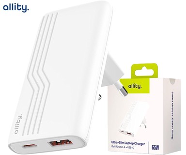 ALLITY GaN punjač ATC-02, 65 W, 1x USB-C, 1x USB-A, PD, QC, bijeli