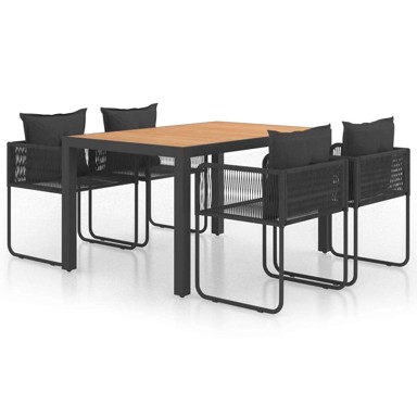 Vrtna garnitura, 5-dijelni set od PVC ratana, dužina stola 150 cm, crna i smeđa