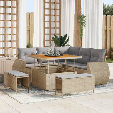 8-dijelni vrtni sofa set s jastučićima, poli-ratan, akacija, bež