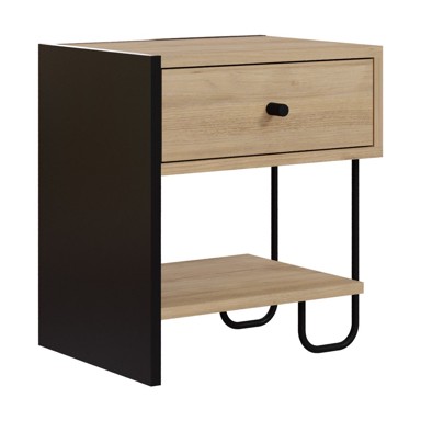 MARCKERIC Crni/u prirodnoj boji noćni ormarić u dekoru hrasta s policama Saturne