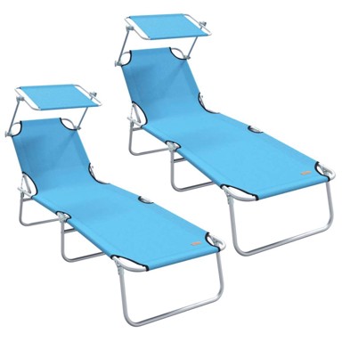 Sklopive ležaljke 2 kom s tendom svijetloplava 600d oxford tkanina