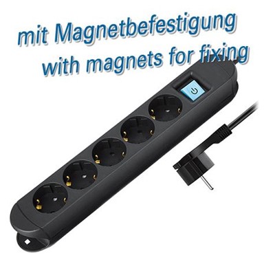 TRANSMEDIA Petostruka naponska letva s prekidačem, osvijetljena, crna, 2 m