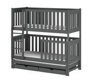 Drveni dječji krevet na kat Emilka s tri kreveta i ladicom, 180 x 80 cm, grafit