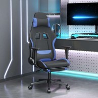 Gaming stolica, crno-plava, tkanina, s naslonom za noge