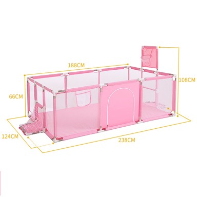 Dječja igraonica, roza, 231x124x104 cm, s golovima, košem i ručkama