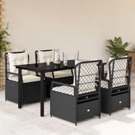5 dijelni vrtni blagovaonski set s jastucima od poliratana crni, 160 x 80 x 74 cm