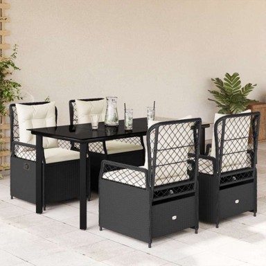 5 dijelni vrtni blagovaonski set s jastucima od poliratana crni, 160 x 80 x 74 cm