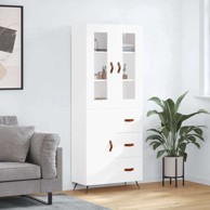 Visoka komoda bijela 69 5x34x180 cm konstruirano drvo , vrata 3 ladice