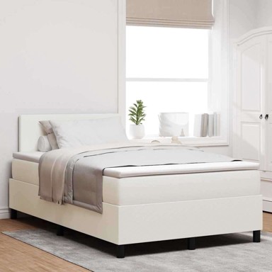 LED box spring krevet s uzglavljem, 120 x 190 cm, krema/bijela