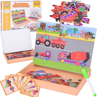Magnetna ploča, 2u1 s magnetskom slagalicom, građevinska vozila