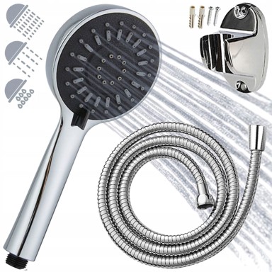Set za tuširanje s 3 funkcije + crijevo + držač za tuš, krom