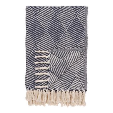 HOUSE NORDIC Plava deka od recikliranog pamuka, 130x180 cm, Izmir