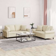Set sofa 2-dijelni s jastucima, umjetna koža, krem