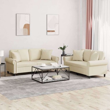 Set sofa 2-dijelni s jastucima, umjetna koža, krem