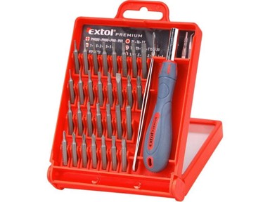 EXTOL PREMIUM Urarski set odvijača s bitovima 32 kom, magnetski nastavak 115 mm, pinceta, CrV
