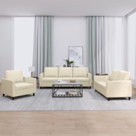 3-dijelni set sofa s jastucima krem od umjetne kože
