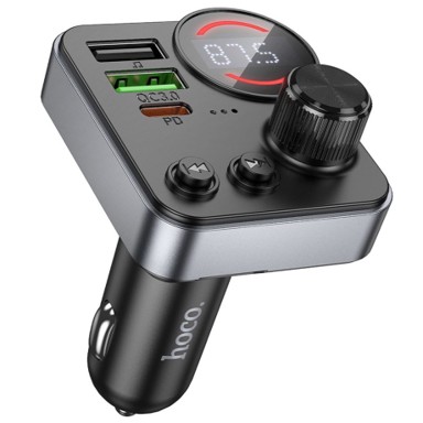 HOCO E86 Bluetooth FM transmiter s auto punjačem 2× USB/USB-C QC PD 48 W, crni